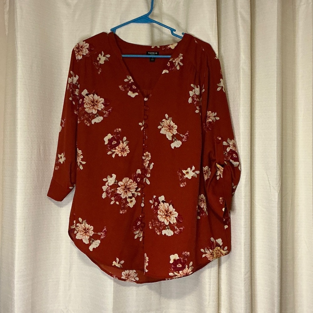 torrid Rust Floral Button-Up Blouse